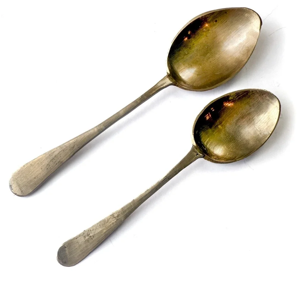 Vintage Hand Forged Brass Spoons Pair - Rustic‎ Primitive Farmhouse Kitchenware